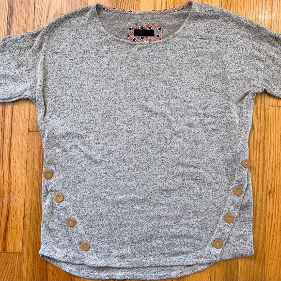 Mine Stonewashed Heather Beige Elbow Patch Button Side Crewneck Sweater M - Picture 3 of 8